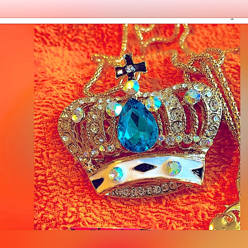 Black cross necklace the crown jewels/blue clear & AB crystals gold tone BJ new
